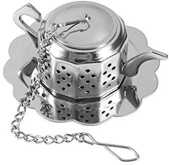 VIFERR Tea Infuser Stainless Steel Tea Leaf Infuser Teapot Shaped Loose Tea Ball Strainer Filter with Extended Chain and Drip Tray for Teacups and Mugs