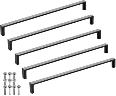 SOTECH 5 Stück Möbelgriffe BLACKLINE XI BA 256 mm schwarz matt | (Länge 263 mm, Breite 12 mm, Höhe 27 mm) Design Aluminium Schranktürgriff