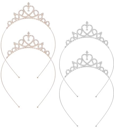 4 Stück Prinzessin Krone Tiara Mädchen Stirnband Kristall Strass Haarschmuck Hochzeit Braut Brautjungfer Tiara Geburtstag Weihnachten Dekoration Kopfschmuck(Gold Silber)