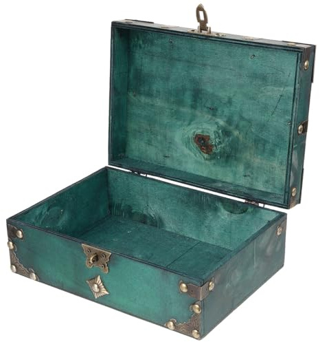 STOBOK Vintage Style Wooden Jewelry Box with Lock Jewelry Organizer for Rings Necklaces Earrings and Bracelets Decorative Wooden Storage Box for Home Shop Display and Keepsakes 9.45 X 6.69 X 3.66 in
