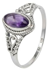 mantraroma Amethyst Ring Damen Silber 925 – Eleganter Edelstein Silberring mit ellipsenförmigem Amethyst, Vintage Schmuck Ring, Geschenk für Frauen