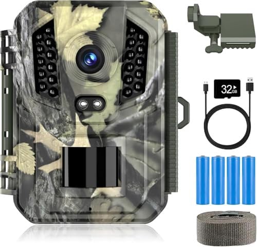 Wildkamera, 20MP Full HD WLAN mit Handyübertragung APP, Bewegungssensor, Nachtsicht, 0,2s Auslösezeit mit 48 unsichtbaren Infrarot LED IP66 Wasserdicht