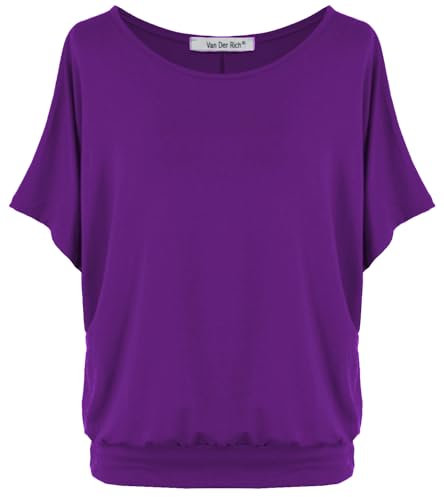 Van Der Rich ® - T-Shirt Oversize con Maniche a Pipistrello - Donna (Viola, XL)