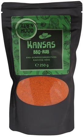 RUB’N HOOD Kansas - BBQ Gewürz – 250g Gewürze - Würzmischung - Grillgewürz für Fleisch, Fisch, Saucen – rauchig-süße Würze