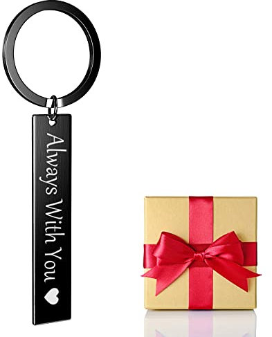 NGTSFLY Porte-Clé Personnalisable Métallique Gravé, Porte-Clé Voiture en Acier Inoxydable - Cadeau pour Saint-Valentin Anniversaire Noël - Femme Homme (Noir)