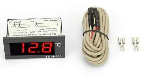 TPM-900 Digitaler Temperaturregler mit LED-Anzeige und Sensor, , Messbereich -40°C bis +110°C, Schwarz, 64x31mm