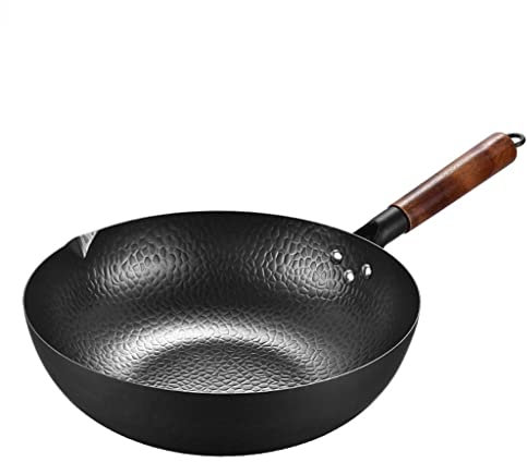 Carbon Steel Wok for Stir Frying - Versatile Kitchen Cookware for Electric Induction & Gas Stoves Flat Bottom Non-Stick 14-inch Professional Frying Pan