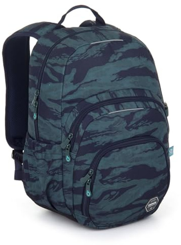 SKYE Schulrucksack ab der 5. Klasse (ca. 145 cm), ergonomisch mit Aluminiumverstärkung, wasserabweisend & leicht, mit reflektierenden Elementen, 28 L Schulranzen mit Brustgurt & Laptopfach. (Getarnt)