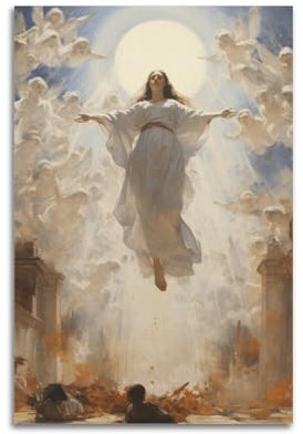 QXYUIN Religiöses Ölgemälde mit Jesus-Motiv Himmelfahrt der Jungfrau, Poster, Wandkunst, Leinwand, ästhetisches dekoratives Gemälde für Zimmer, 60 x 90 cm, ungerahmter Stil