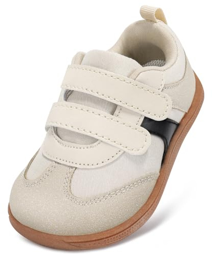 STQ KIDS Kinder Barfußschuhe Breite Kinder Schuhe Jungen Sneakers rutschfeste Lauflernschuhe Kleinkind Leichte Weiche Walking Kinderschuhe Minimalist Beige 26 EU