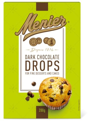 Menier Dark Chocolate Drops, 200 g (Pack of 1) | Rich & Flavourful Ingredient, Perfect for Cookies and Cakes, Supporting Authentic Baking with Premium Quality
