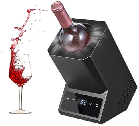 750ml Electric Wine Chiller, Keep Cold Up To 24h, Adjustable Temperature 5-18°C, Single Bottle Cooler for 750ml Wine or Some Champagne, Gift for Lover