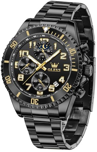 OLEVS Groß Uhr Herren Wasserdicht Leuchtend Edelstahl Mondphase Armbanduhr Herren Analog Chronograph Herrenuhren Arabische Ziffern mit Datum