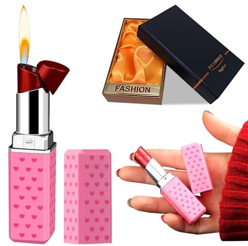 SGZIOO Sturmfeuerzeug Gas Nachfüllbar, Gasfeuerzeug Nachfüllbar in Lippenstiftform, Süße Geschenke für Freundinnen und Ehefrauen, Mini Feuerzeug für Küche, Kerzen, Camping (Brennstoff Nicht enthalten)