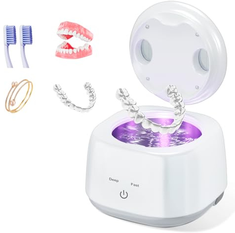 Ultrasonic Retainer Cleaner, Ultrasonic Cleaner Machine, Aligner Cleaner, Nightguard Cleaner, Mouthguard Cleaner, Denture Cleaner, 2 Modes, White, 2 Modes, White
