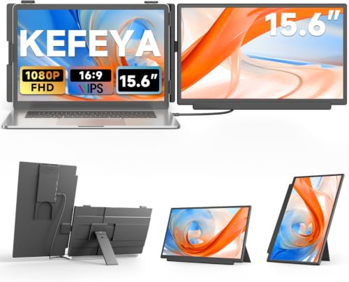 KEFEYA Laptop Screen Extender, FHD 1080P Laptop Monitor Extender Dual Screen, 15.6” Detachable Portable Monitor for Laptops 13-17 with USB-C/HDMI Port, Plug n Play for Windows/Mac/Android/Switch/PS5
