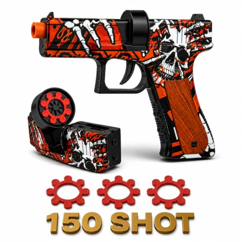 VastCart Skeleton Design Die-Cast Metal 8-Shot Ring Cap Toy Gun, Red, Includes 150 Shot Ring Caps (2 Sheets), Pretend Play Dress-Up Accessory, Age 14+