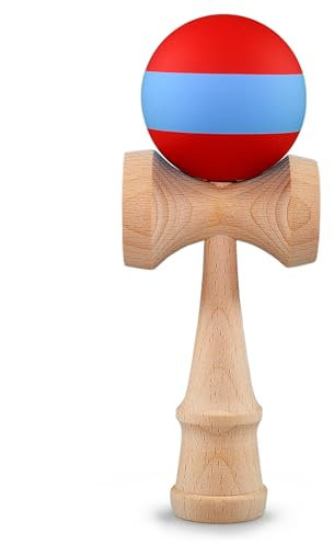 Ganzoo Kendama aus Buchen-Holz, Original Japanisches Traditionelles Holz-Sportgerät mit Kugel, Schnur und Fangteller für Geschicklichkeit/Balancing, Geschenk-Idee (Magenta blau + Holz)