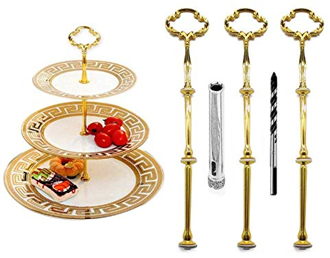 Anyasen etageren stangen Set Gold Etagere bausatz Etagere etagen etageren stäbe Etagere bausatz Stange für Etagere metallstangen für Etagere (Blume, Gold, 3 Pack)