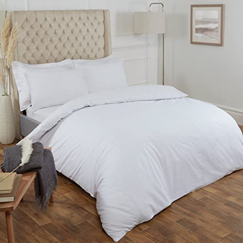 Highams White Bedding Single Duvet Cover Set Cotton, Super Soft Absorbent 200 Thread Count Easy Care 100% Pure Cotton Single Duvet Cover Plain Dyed Quilt Covers Bedding with Pillowcase