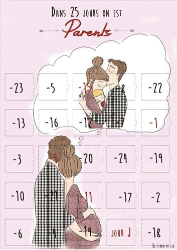 Calendrier Evenement | Kalender für die Geburt 25 Tage | Geschenk zur Geburt oder Babyparty | Countdown für junge und werdende Eltern | 25 Fächer zum Öffnen