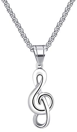 dsanbo Damen Herren Schmuck 55cm Kette Anhänger Musik Note Notenschlüssel Edelstahl Halskette