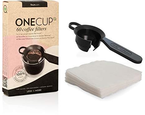 Finum SET mit 60 ONE CUP Coffee Filters + Halter - 60 Kaffeefilter für die Tasse + Halterung, Papierfilter, Filter für Kaffeepulver, 60 Tassenfilter, Kaffeebereiter für Becher – 1 Stk./60 Filter