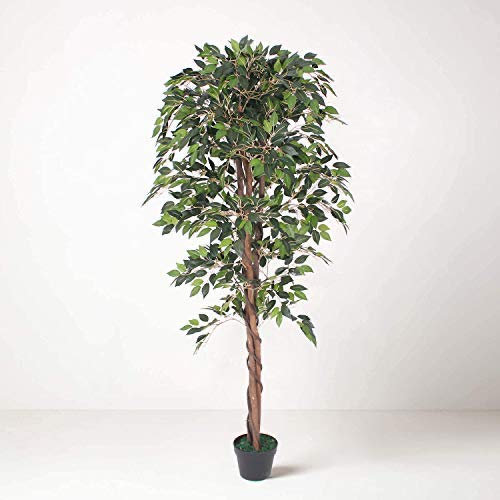 Tradala 4'11 Lush Artificial Tree Ficus 150cm / 4ft 11 Tall with Real Wood Trunk - For Home Living Room Indoors