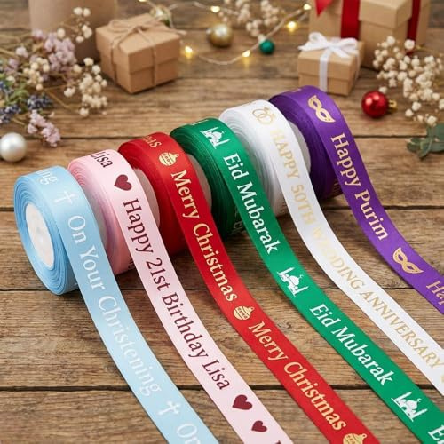 25mm Luxury Personalised Ribbon - Ideal for Weddings, Birthdays, Christmas, Business, & More. Various Lengths & Colours. Available in 10mm, 15mm, 38mm, 48mm