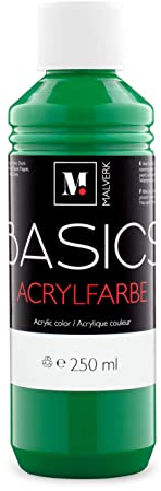 Malverk Basics® - je 250ml hochwertige Acrylfarbe | Malfarbe | Made in France | auch geeignet für Acryl Pouring | schnell trocknend | wasserfest und lichtecht | auf Wasserbasis | Mittelgrün