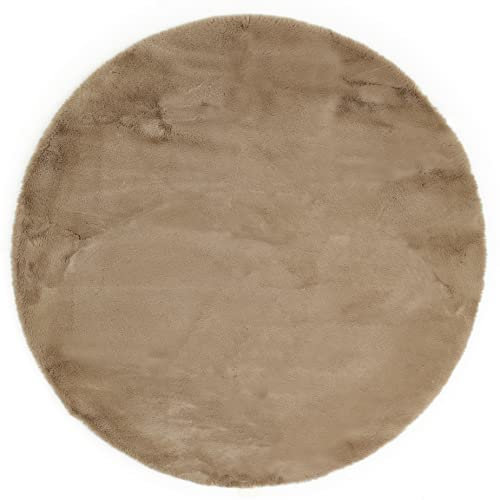 andiamo Hochflor Teppich weicher Flor Softskin Lammfellimitat unifarben Taupe, 120 cm rund