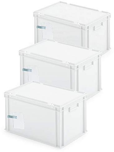 BRB 3x Ordner-Archivboxen, für je 7 Ordner (A4, breiter Rücken), inkl. Edelstahl-Zettelklemmer, staubsicher (weiß)