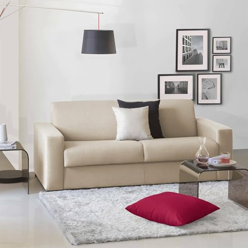 Talamo Italia - 3-Sitzer festes Sofa Elizabeth, Wohnzimmersofa aus gepolstertem Stoff, mit Standardarmlehnen, 100 % Made in Italy, 220 x 95 x 90 cm, Beige