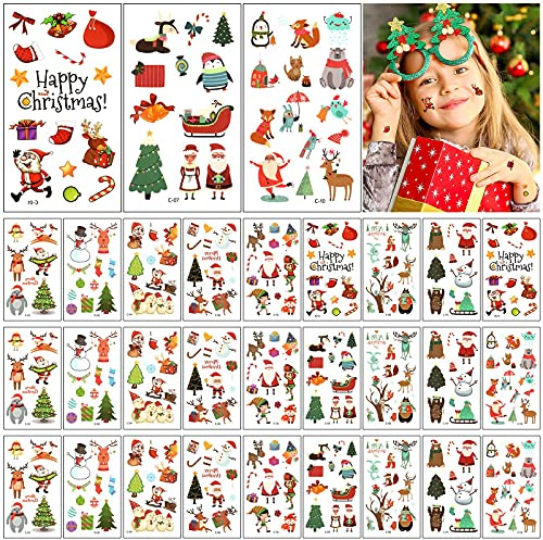 Tattoo Kinder, KEELYY 20 Blätter Weihnachts Temporäre Tattoos, Wasserdichte Hautfreundliche Kindertattoos Aufkleber Fake tattoo für Weihnachtsmotiv Party