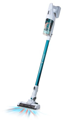 DOMO DO233SV Akku-Stielstaubsauger - 2in1-18,5 V - Litium-Ionen-Akku -Zyklonsystem - Alurohr - Weiß/hellblau
