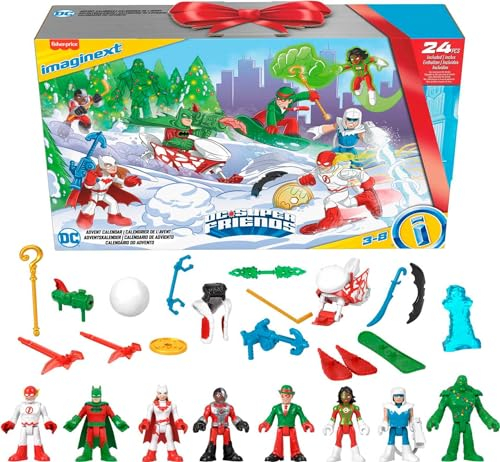 Fisher-Price Imaginext DC Super Friends Adventskalender Weihnachtsspielzeug mit 24 Figuren & Zubehör für Vorschulkinder ab 3 Jahren