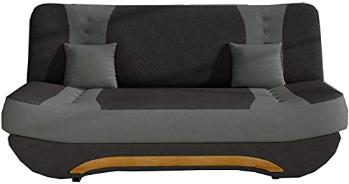 Sofa mit Schlaffunktion und Bettkasten, Couch für Wohnzimmer, Schlafsofa Federkern Sofagarnitur Polstersofa Wohnlandschaft mit Bettfunktion 194x92x94 - FEBA - Schwarz + Grau (Alova 04 + Alova 10)