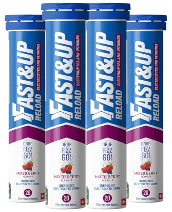 Fast&Up Reload – Mixed Berry Flavour – 80 Effervescent Tablets – Instant Electrolytes for Rapid Hydration & Energy - Added Vitamin C & B12 for Performance, Wellbeing, Travel & Recovery –Vegan