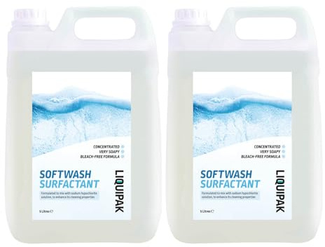 Liquipak Soft Wash Surfactant 2x5L – Professional softwashing detergent additive, formulated for sodium hypochlorite, boosts cleaning power & performance (10 Litres).