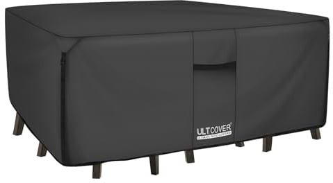 ULTCOVER Abdeckplane für Terrassentisch und Stuhl, robust, rechteckig, 600D, wasserdicht, für den Außenbereich, Allzweck-Möbelabdeckungen, 162 x 132 x 71 cm, Schwarz