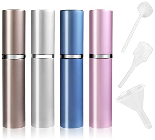 Pwsap 4 pcs Atomizador Perfume Recargable, 5ml Mini Spray de Perfume dispensadores portátiles, Portátil Botella de Perfume, Herramienta de dispensación con aspillera, cuentagotas, cabezal de bombeo