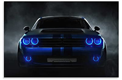 KYNA American Muscle Car for Dodge Challenger Angel Blue Lights Poster Dekorative Malerei Leinwand Wandposter und Kunstbild Druck Moderne Familie Schlafzimmer Dekor Poster 40 x 60 cm