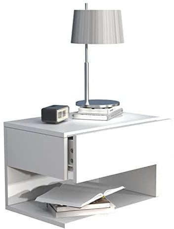 VCM Tiroir Mural en Bois Table de Chevet Console Usal XL 45 cm Blanc