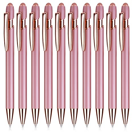 TIESOME 10Stück Rose Gold Kugelschreiber mit Stylusspitze, 1,0 mm 2 in 1 Einziehbarer Schwarze Tinte Metallstift Mittlere Spitze Schreibstift Stylus Pen für Touchscreens Schule Büro Geschenkartikel