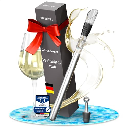SilverRack Weinkühler Stab mit Ausgießer - Kühlstab für Weinflaschen aus Edelstahl - Wine Chiller Stick - Weinkühlstab Geschenkset - Weinstab Kühler mit Weinausgießer Set - Flaschenkühler