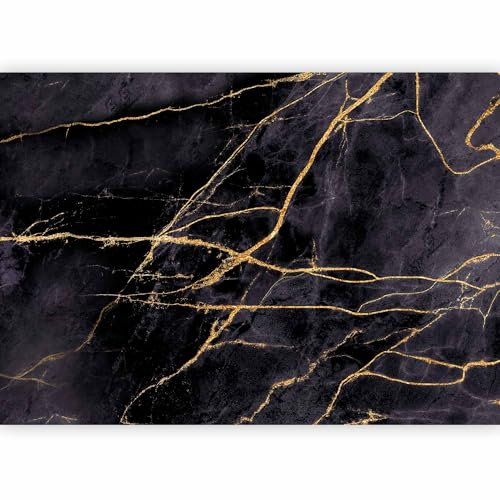 murando PREMIUM Papier peint Pierre 300x210 cm Décoration Murale XXL Poster Tableaux Muraux Tapisserie Photo Trompe l'oeil Marbre Abstrait 3D or noir f-C-0456-a-a
