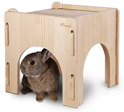Niteangel Kaninchenschloss und Versteck aus Holz, geräumig, atmungsaktiv, für Kaninchen, Chinchilla, Meerschweinchen oder andere kleine Haustiere (einlagiges Schloss)