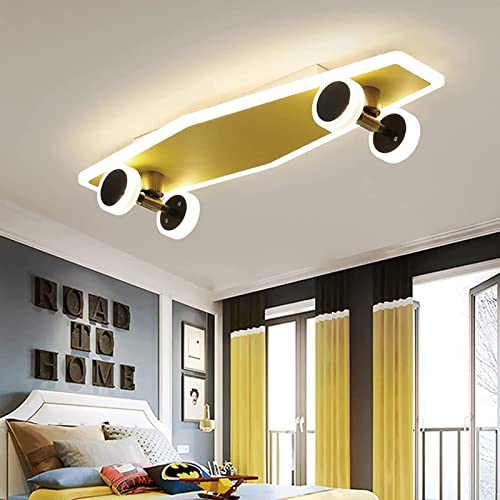 Yesbon LED Kinder Deckenleuchte, Moderne Cartoon Skateboard 32W Deckenleuchte Kinderzimmerlampe Dimmbar Fernbedienung Acryl Lampeschirm Deckenlampe für Wohnzimmer Schlafzimmer Esszimmer,B