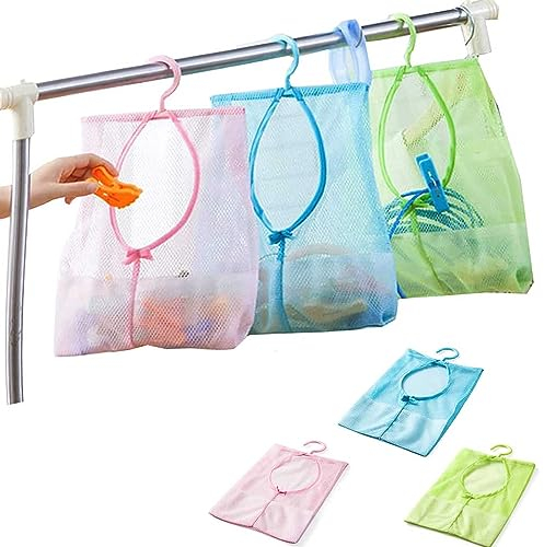 3 bolsas para pinzas de la ropa, almacenamiento para colgar en el baño, multifuncional, almacenamiento de almacenamiento, cesta con ganchos para baño, armario, cesta de la ropa (azul, rosa, verde),