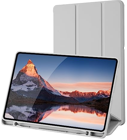 Hülle Kompatibel mit Samsung Galaxy Tab S6 Lite 10.4 Zoll 2024/2022/2020, SM-P620N/P625N/P610/P613/P615/P619, Hülle mit Stifthalter, Trifold Ständer Schutzhülle, Auto Schlafen/Wachen, Grau